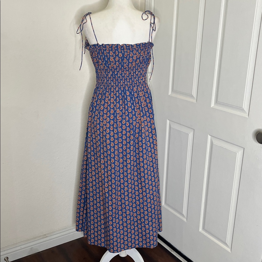 Doen Rhoda Organic Cotton Poplin Sundress Women's M Mazarine Sunrise Paisley - Picture 12 of 16